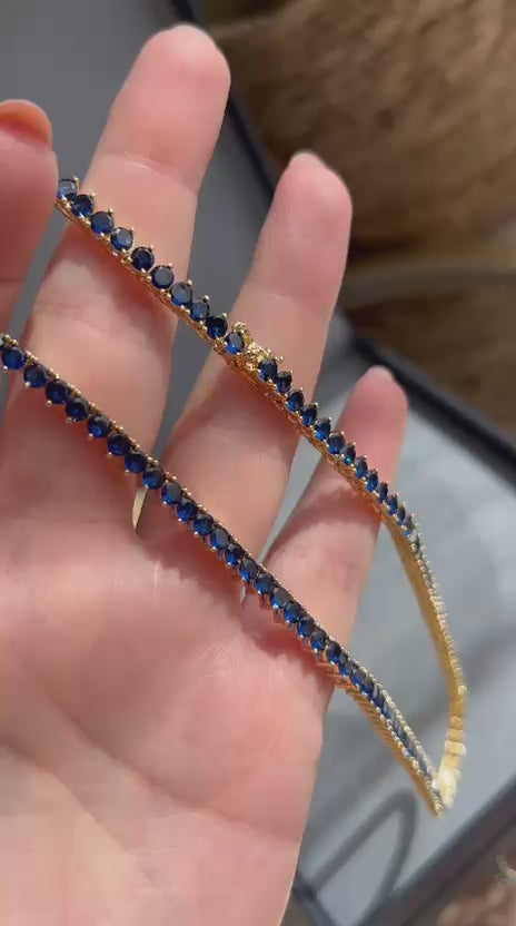 Colar Riviera 3 Garras Azul Safira Banho Dourado