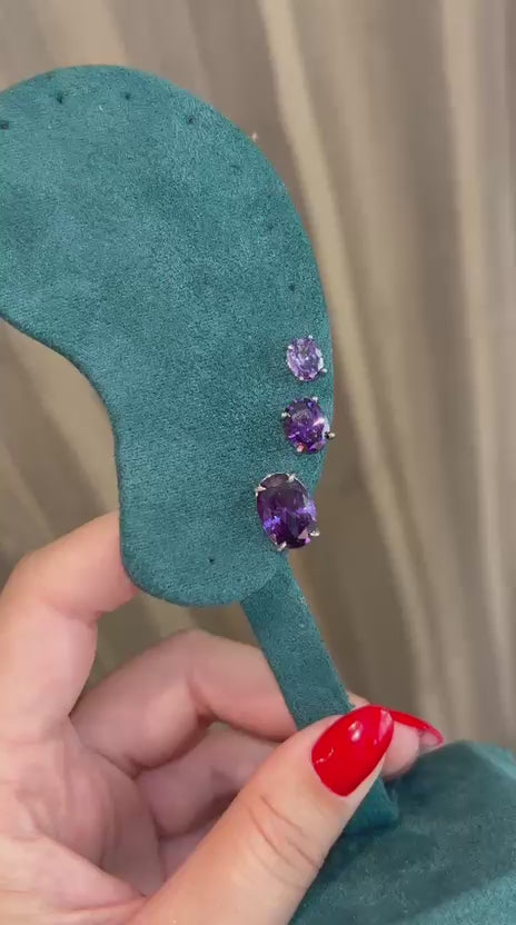 Brinco Solitário Oval Ametista M