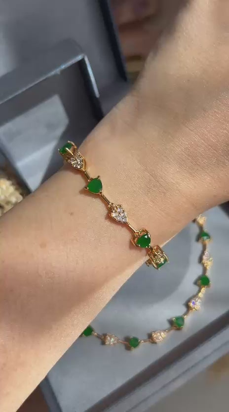 Colar Riviera Pedra Triangular Verde Esmeralda Dourado