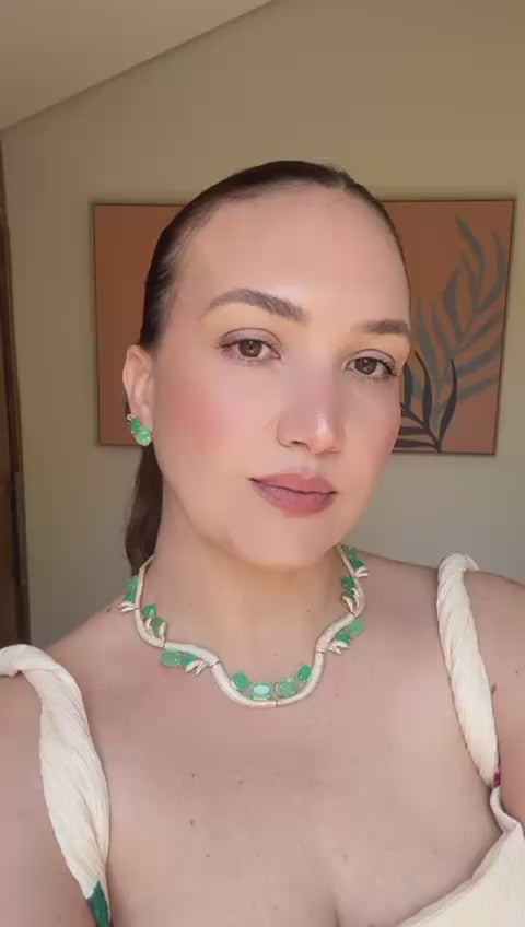 Conjunto Brinco e Colar Curvo Turmalina Dourado