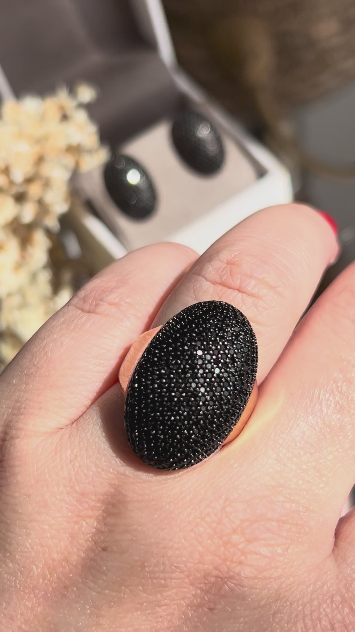 Conjunto Brinco e Anel Oval Negro