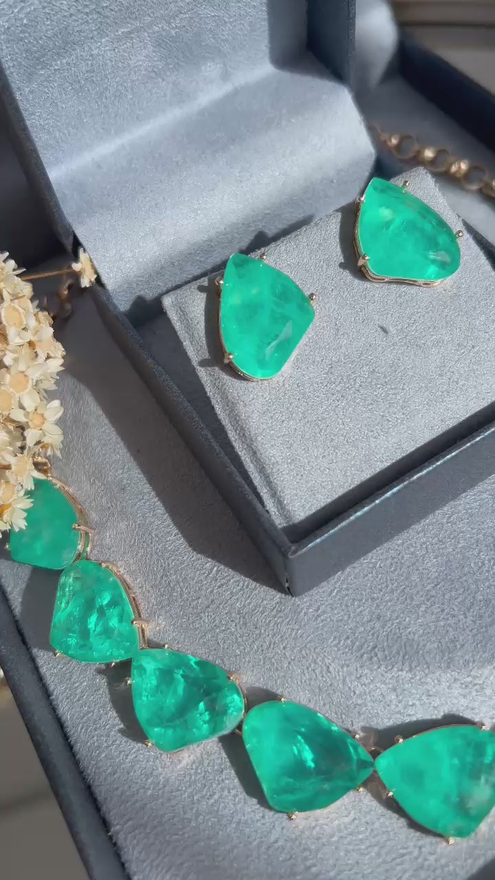 Conjunto Brinco e Colar Organico Turmalina