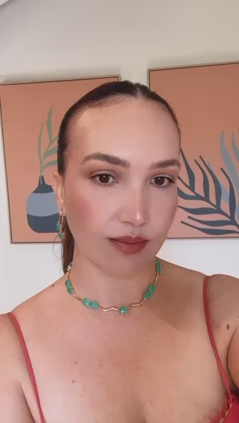 Conjunto Brinco e Colar Pedras Ovais Turmalina