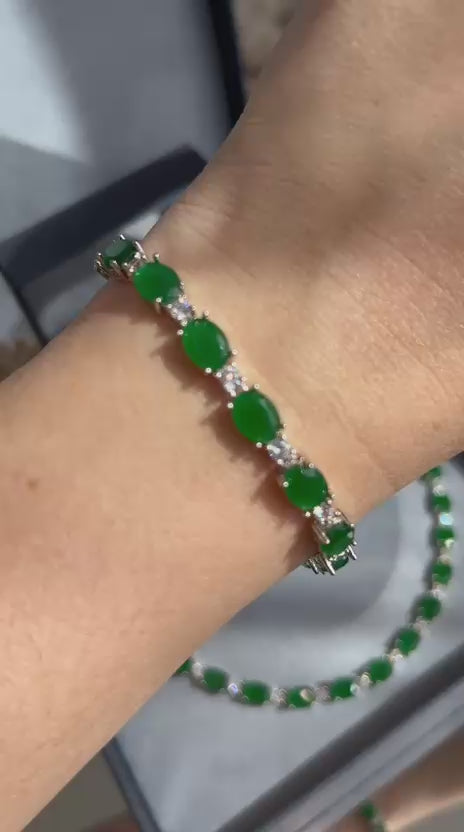 Colar Riviera Oval Verde Esmeralda Dourado