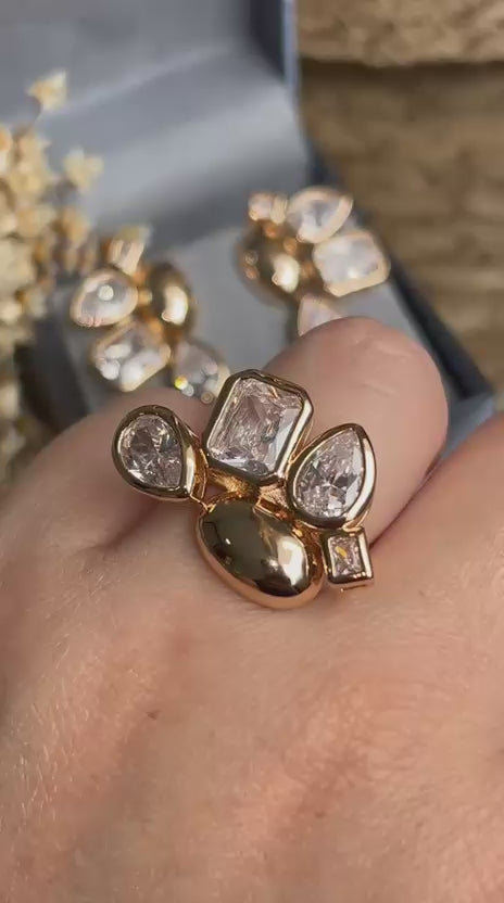 Conjunto Brinco e Anel Shapes Dourado