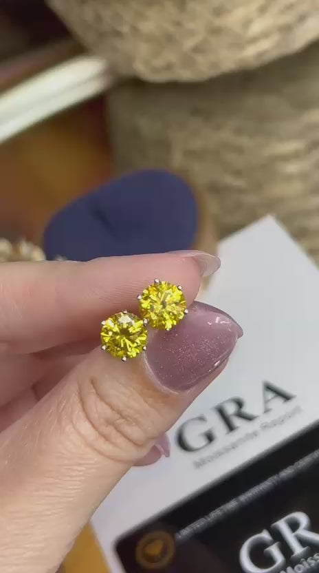 Brinco Solitário Moissanite Yellow 8mm 2,0ct