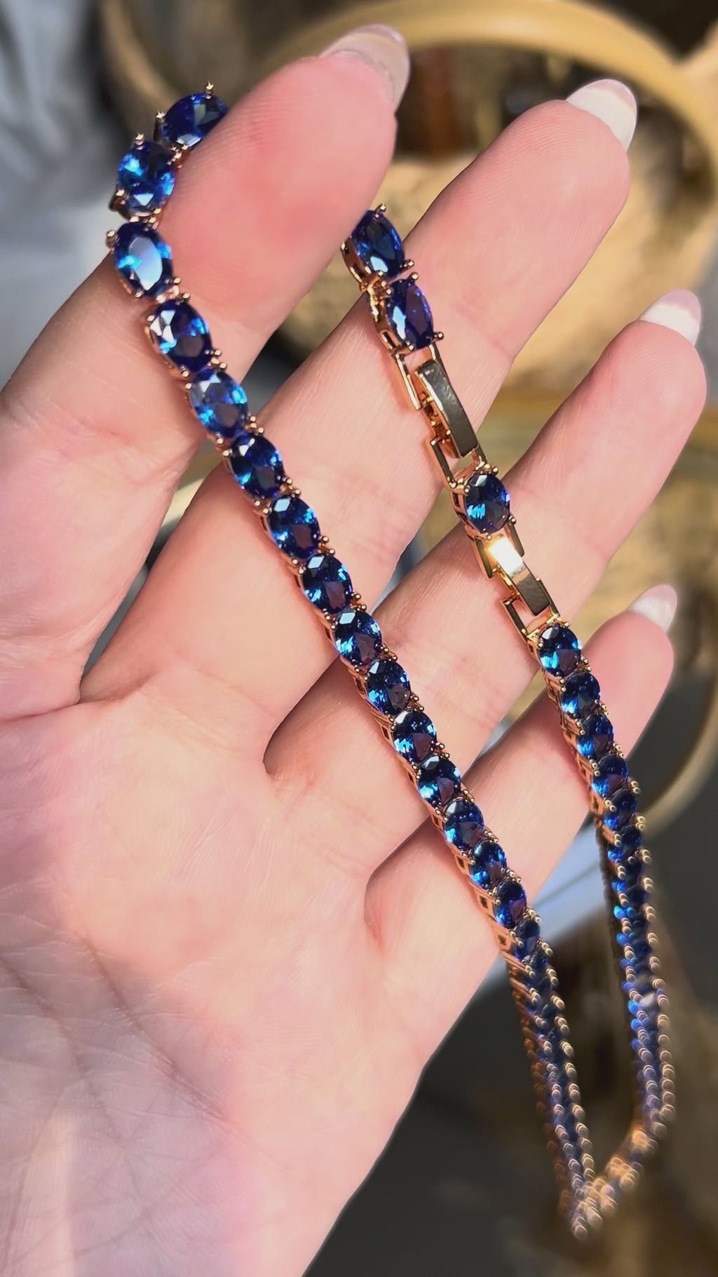 Conjunto Brinco e Colar Azul Safira Dourado