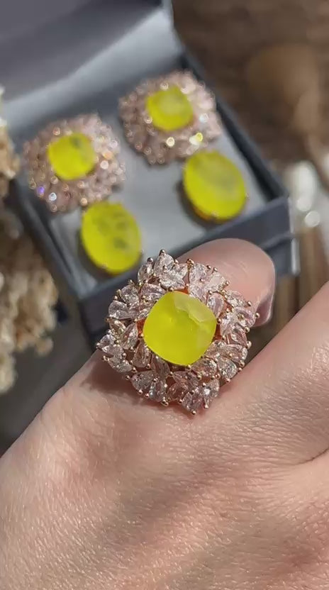 Conjunto Brinco e Anel Fancy Yellow Fusion