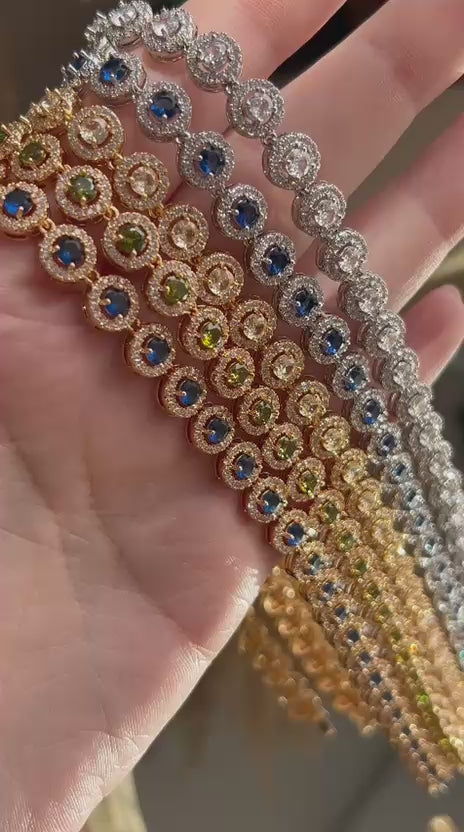 Pulseira Riviera Pedras Redondas Verde Peridoto Dourado