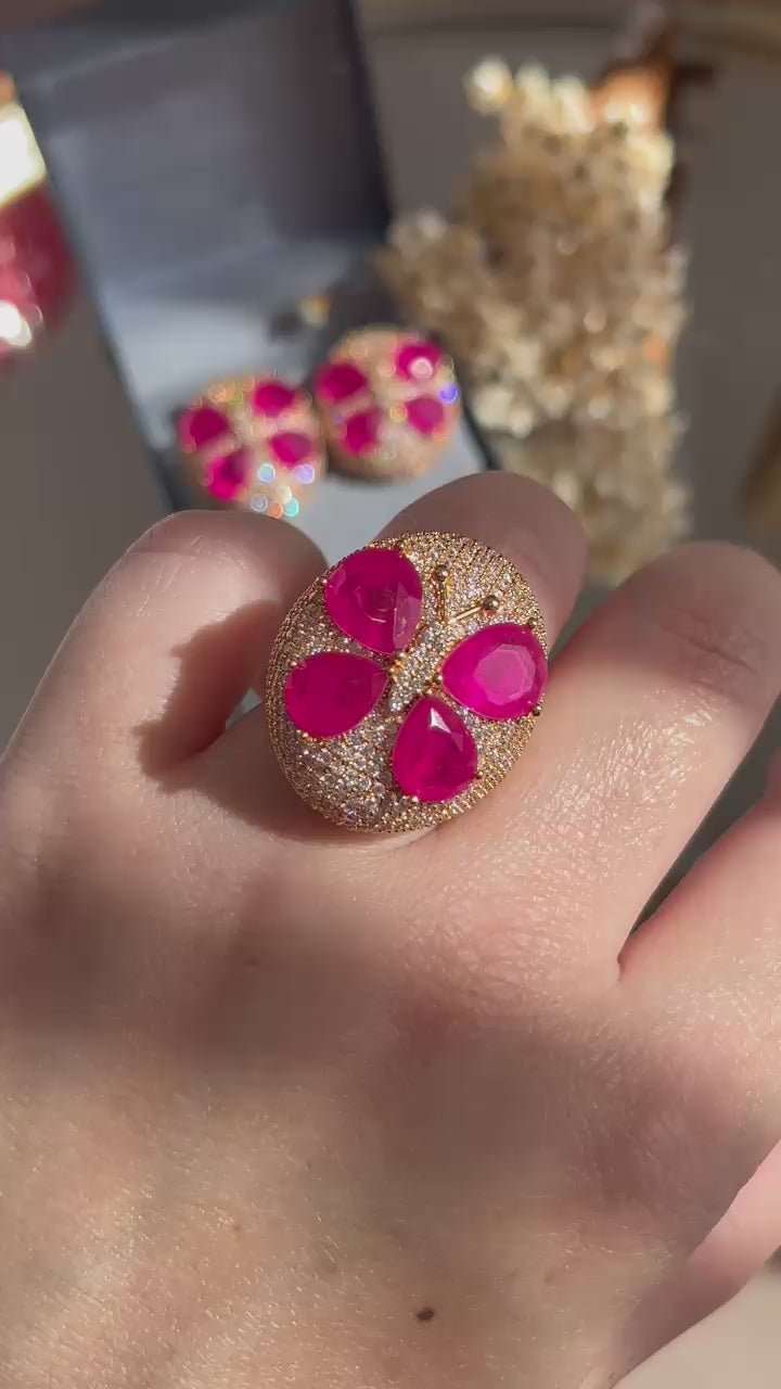 Conjunto Anel e Brinco Libélula Pink