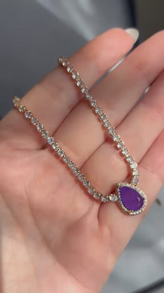 Colar Riviera Pedra Gota Violeta Dourado