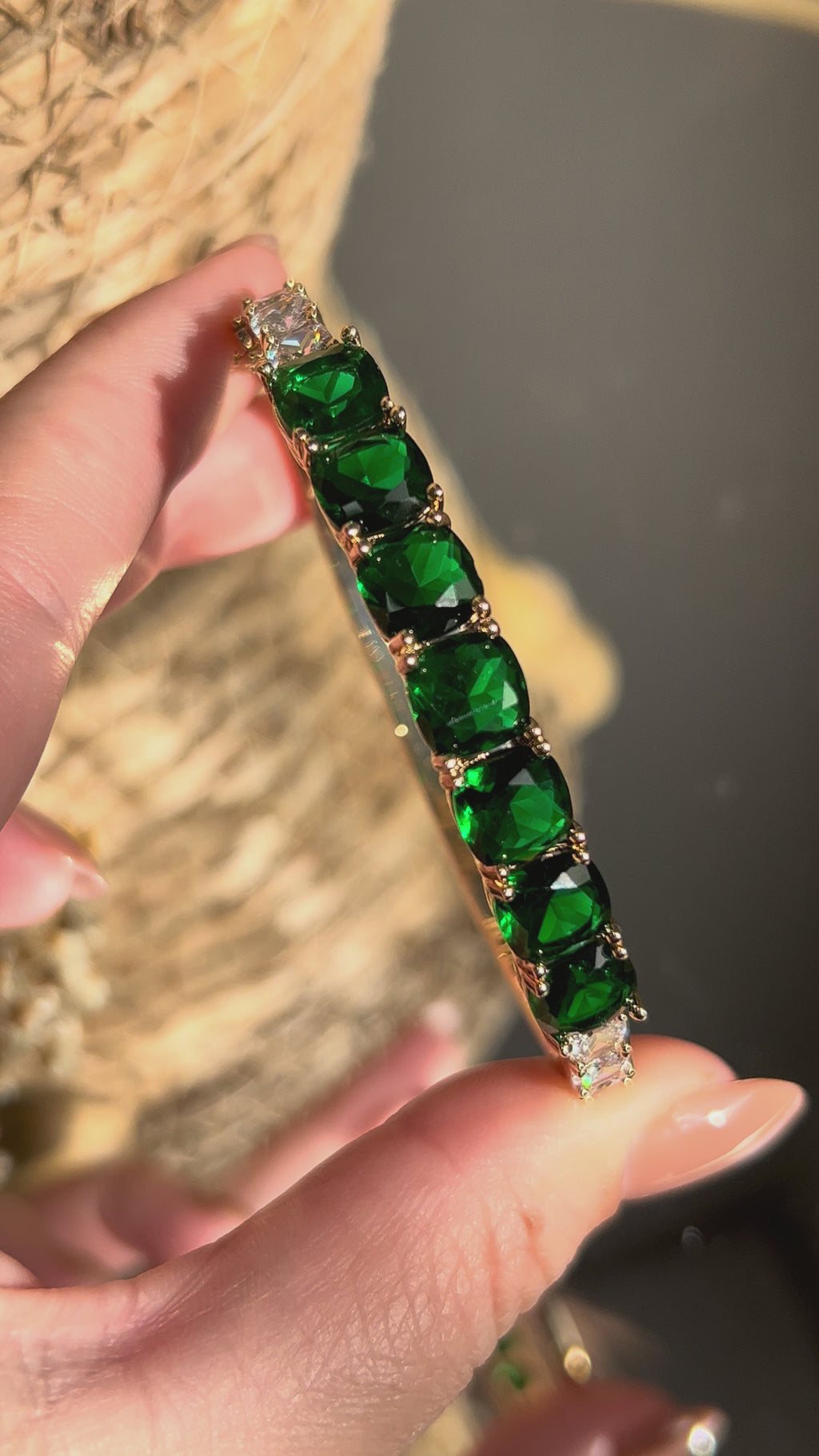 Bracelete Pedras Quadradas Verde Esmeralda