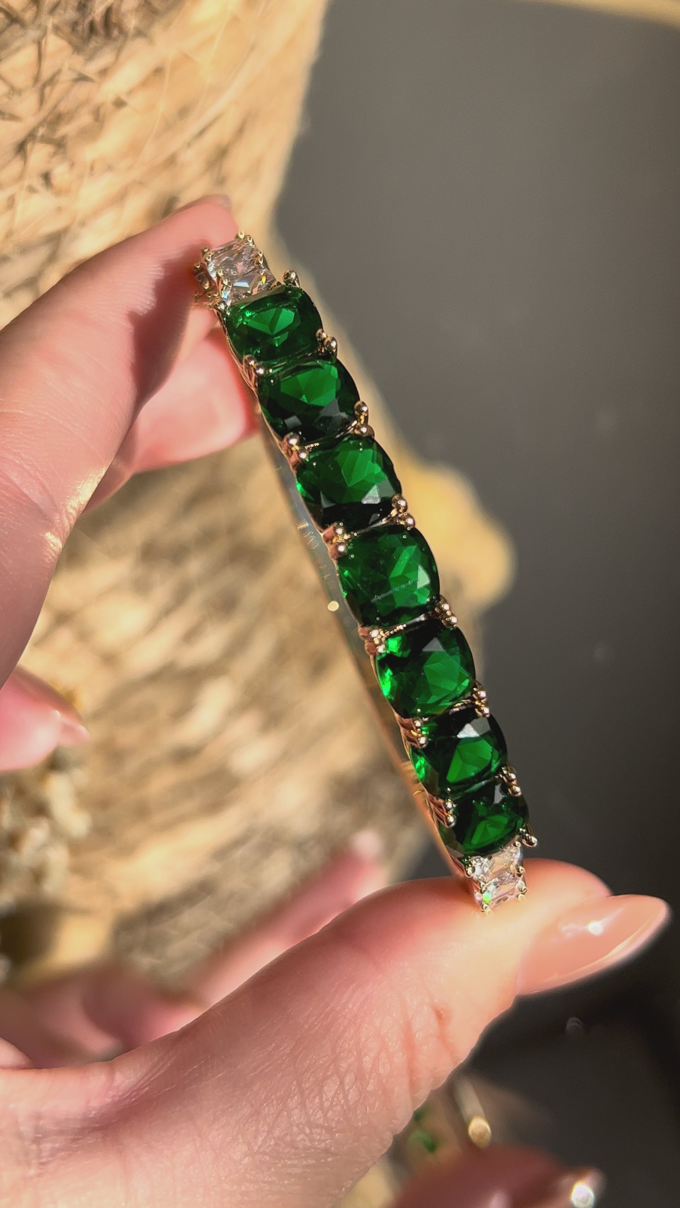 Bracelete Pedras Quadradas Verde Esmeralda