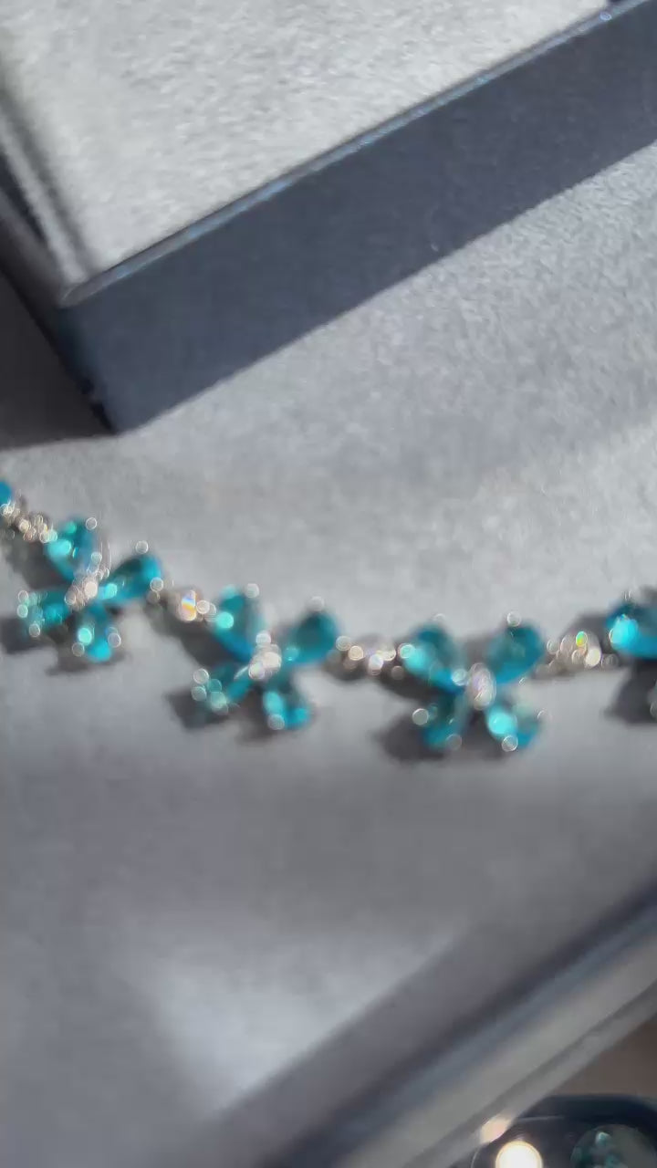 Conjunto Brinco e Colar Butterfly Àgua Marinha/Azul