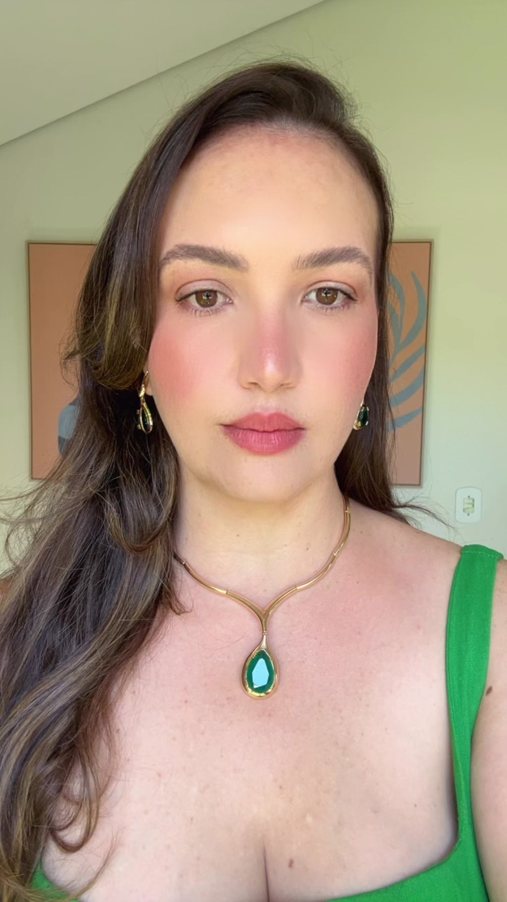 Conjunto Brinco e Colar Gota Verde Esmeralda