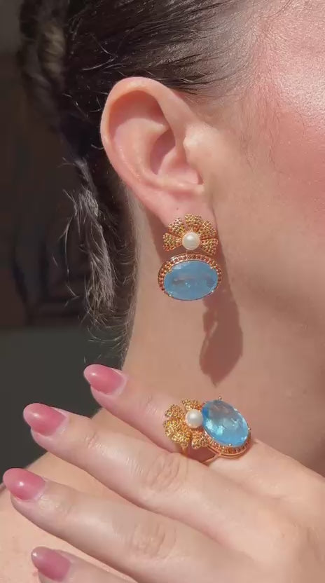 Conjunto Brinco e AnelTanzanita Fusion e Tangerina