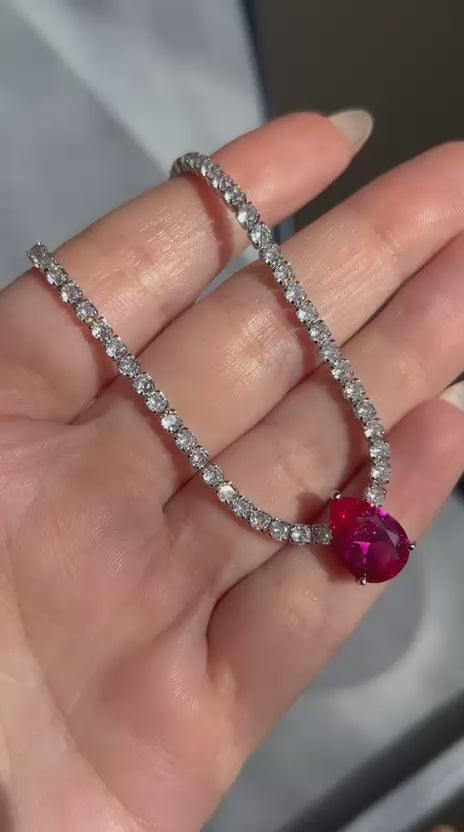 Colar Riviera Pedra Gota Safira Rosa