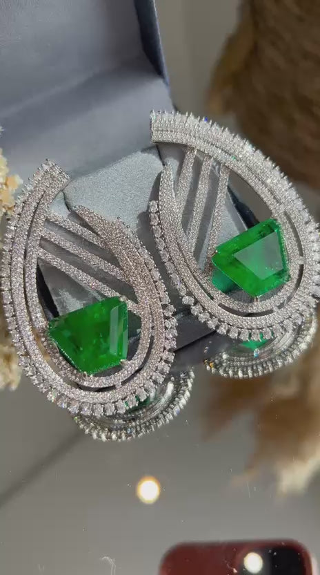 Brinco Argola Frontal Pedra Verde Esmeralda