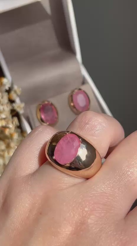 Conjunto Brinco e Anel Ondina Rosa