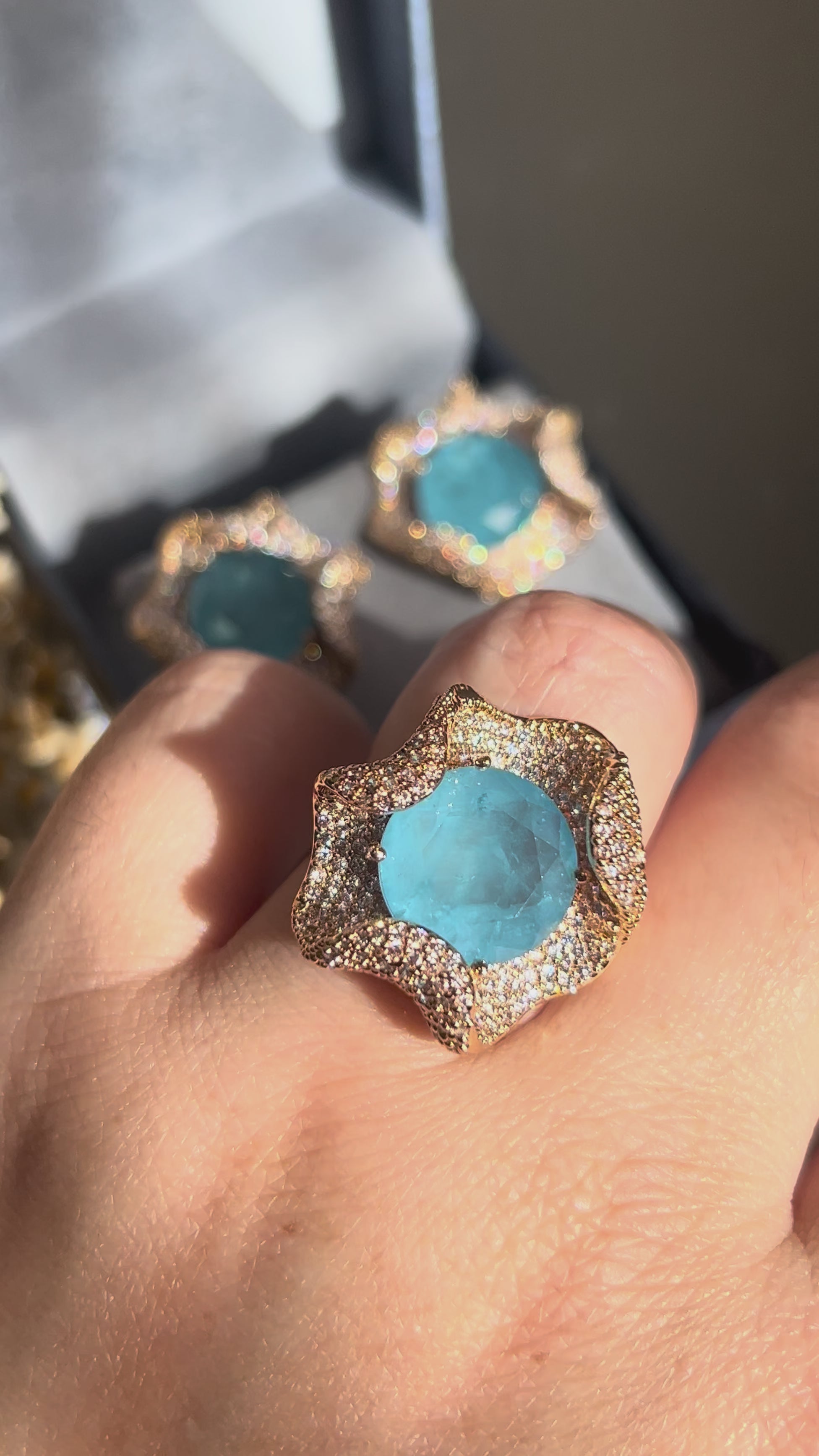 Conjunto Brinco e Anel Gioh Azul Celeste