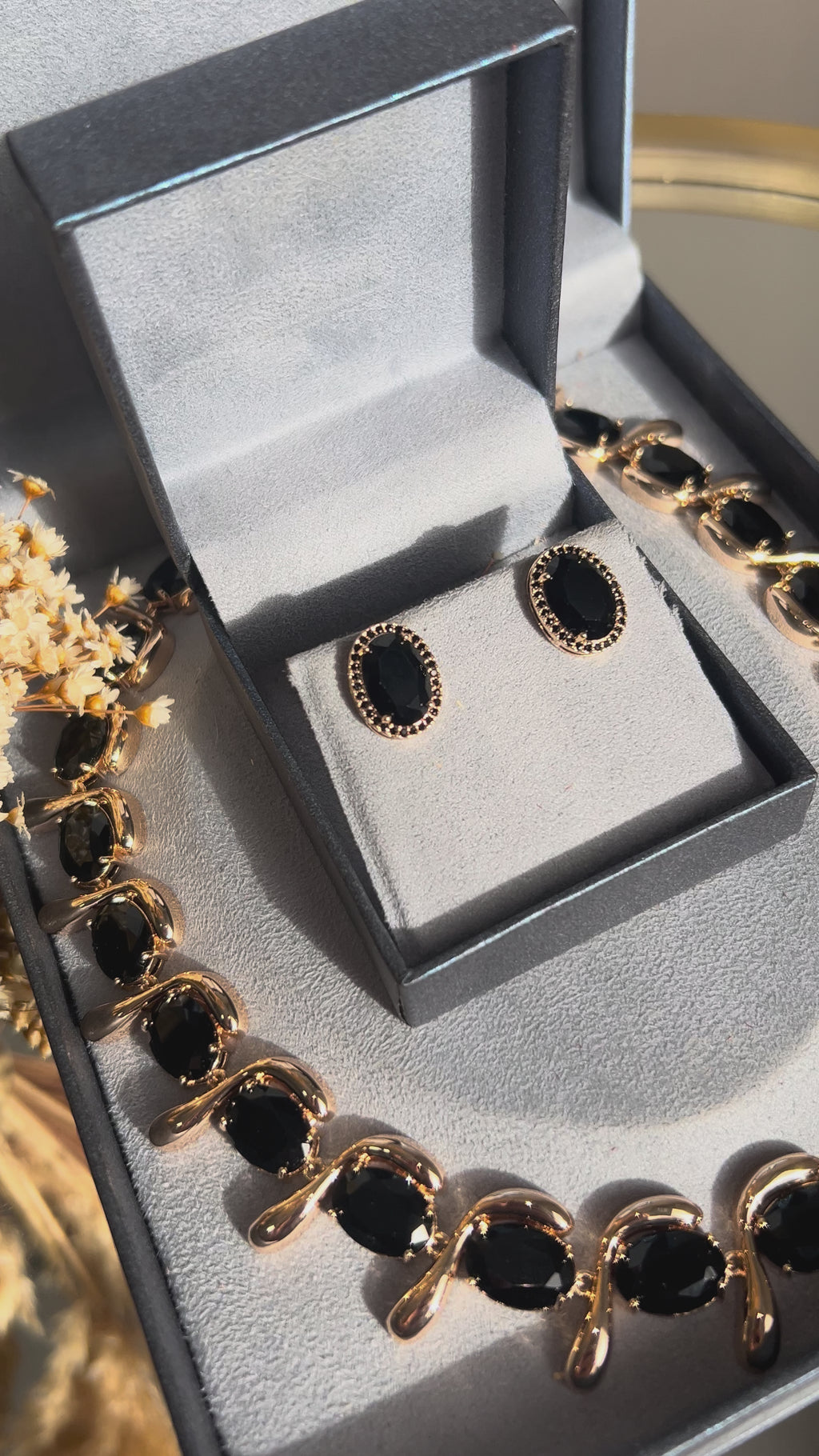 Conjunto Brinco e Colar Cristal Onix