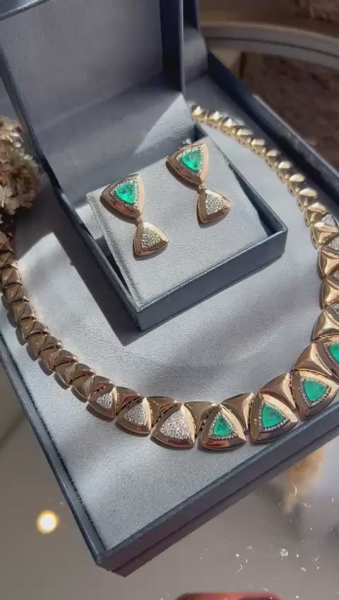 Conjunto Brinco e Colar Triangulo Turmalina