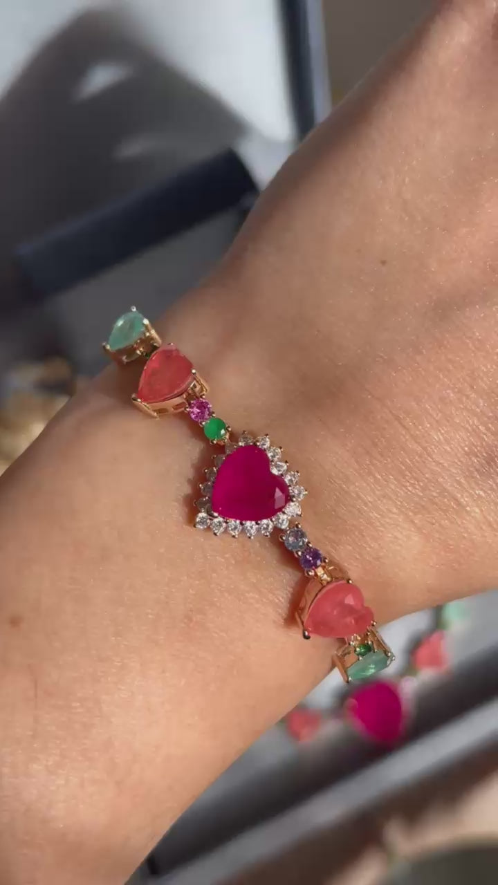 Conjunto Brinco e Colar Harts Coloridos