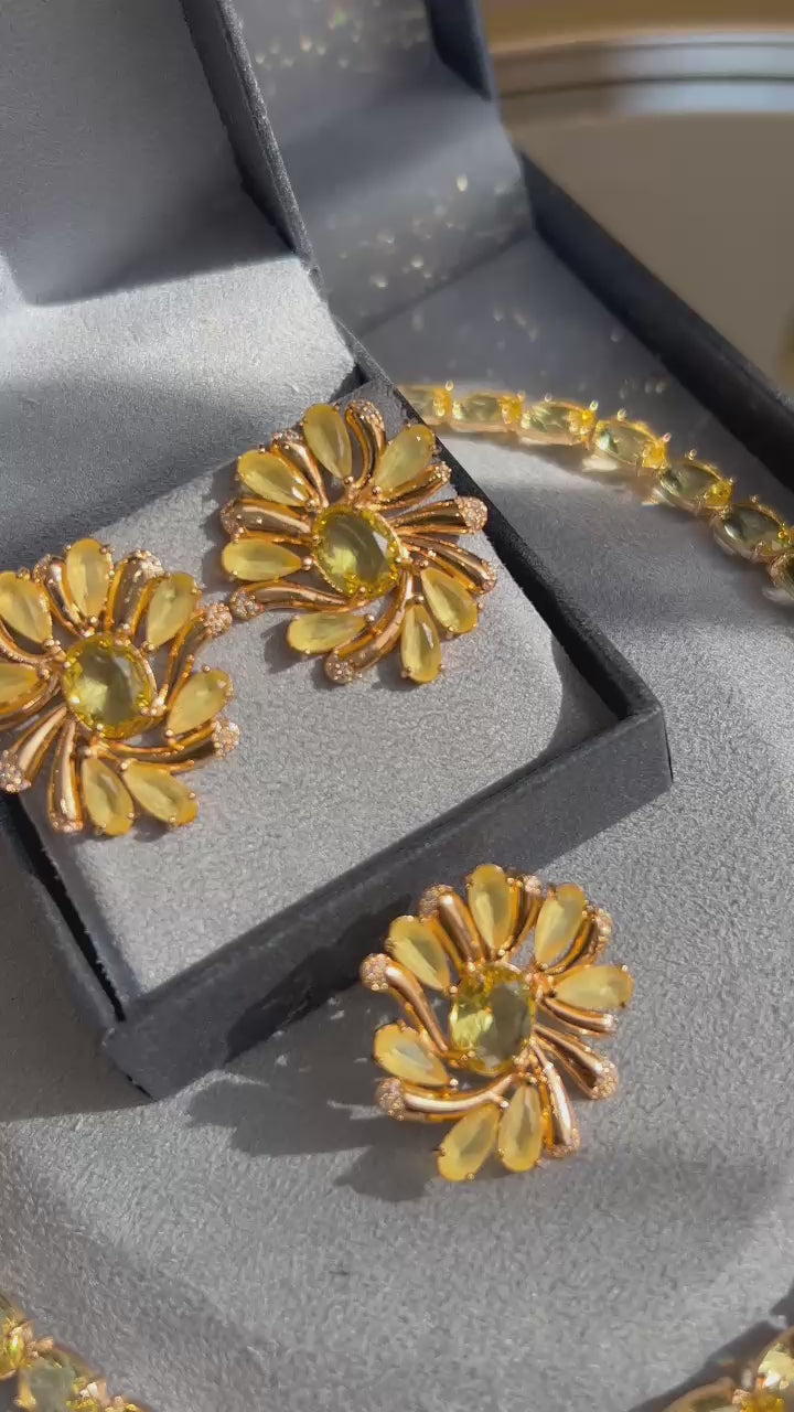 Conjunto de Brinco e Pingente Fancy Yellow