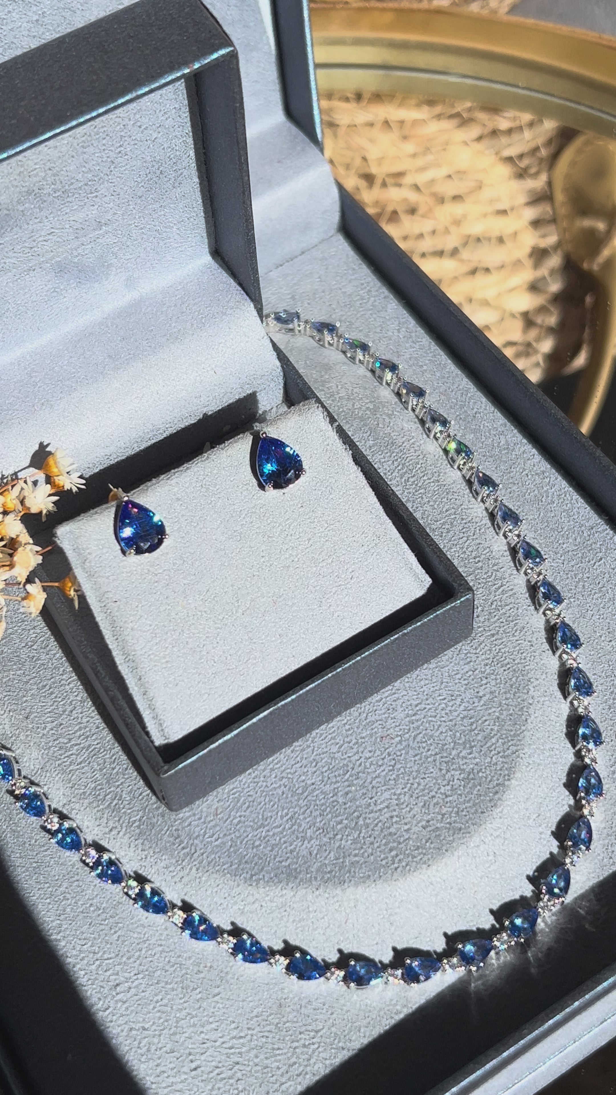 Conjunto Brinco e Colar Riviera Mesclado Tanzanita