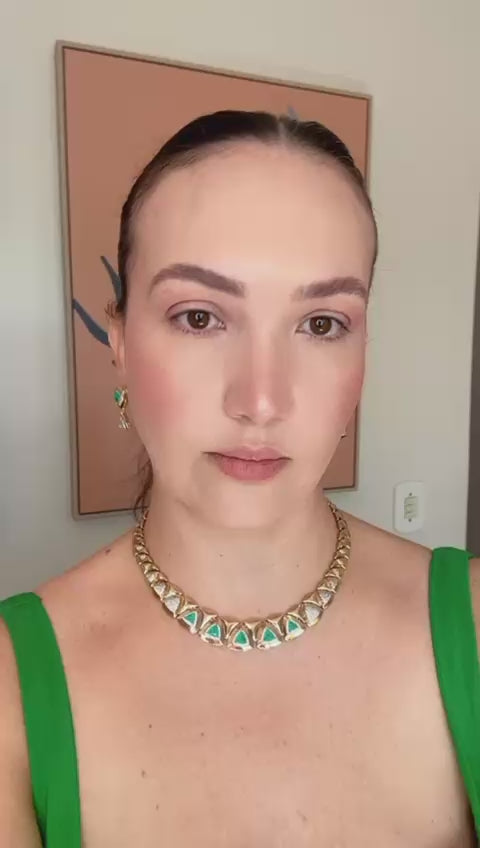 Conjunto Brinco e Colar Triangulo Turmalina