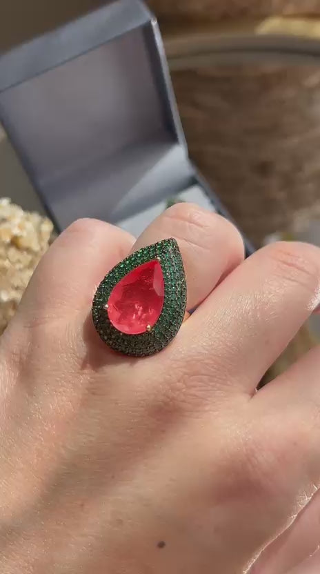 Conjunto Brinco e Anel Gota Verde e Tangerina