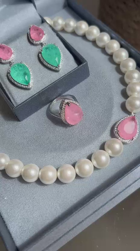 Brinco Duas Gotas Turmalina e Rosa