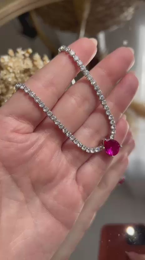 Colar Riviera Pedra Gota Safira Rosa/pink