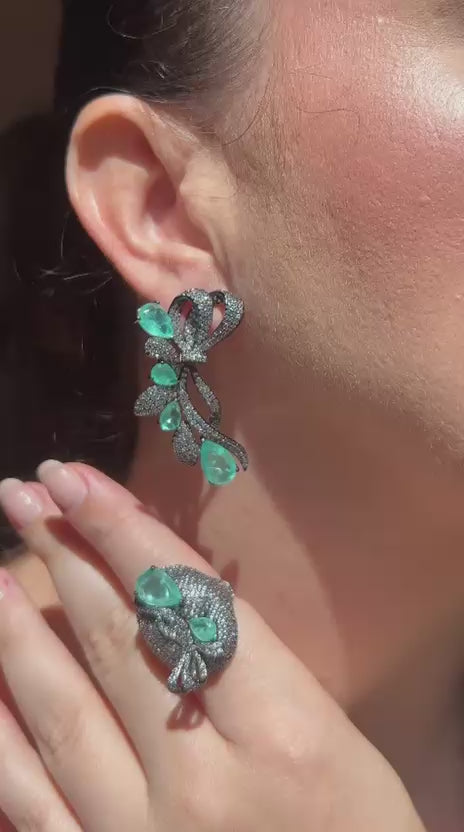 Conjunto Brinco e Anel Laço Turmalina