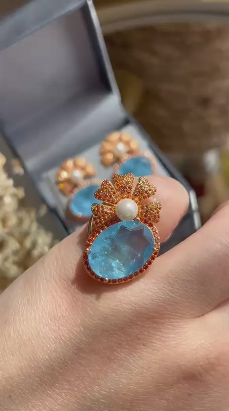 Conjunto Brinco e AnelTanzanita Fusion e Tangerina