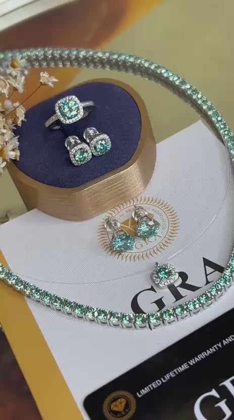 Brinco Solitário Moissanite Bluish Green 8mm 2,0ct