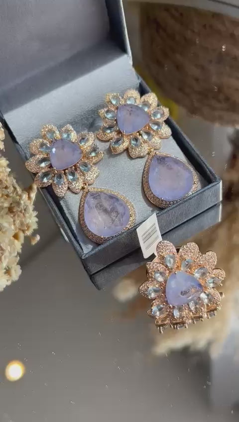 Conjunto Brinco e Anel Tanzanita Fusion