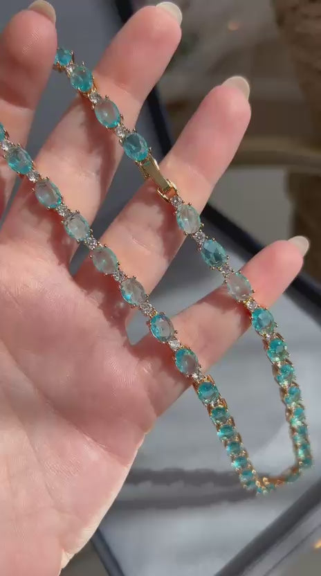 Colar Riviera Oval Água Marinha Dourado