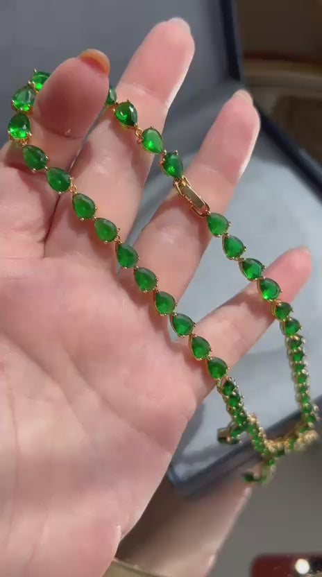 Colar Riviera Gotas Verde Esmeralda Dourado