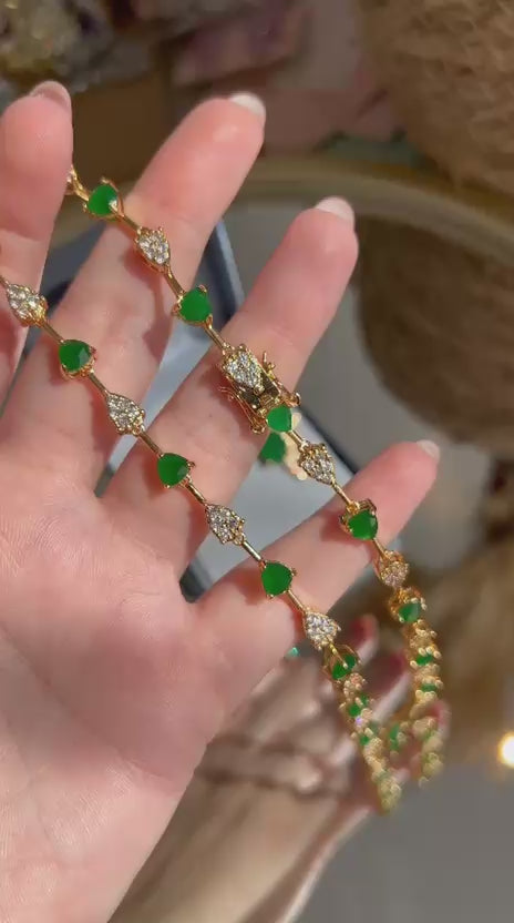 Colar Riviera Pedra Triangular Verde Esmeralda Dourado