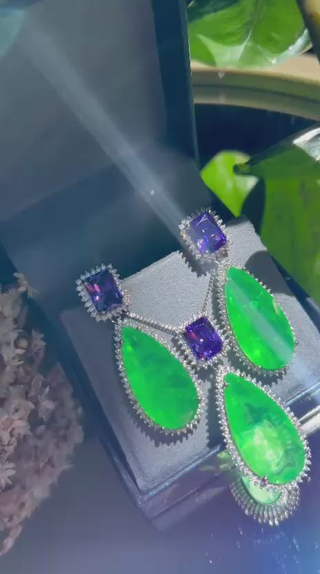 Conjunto Brinco e Colar Luxo Jade e Ametista