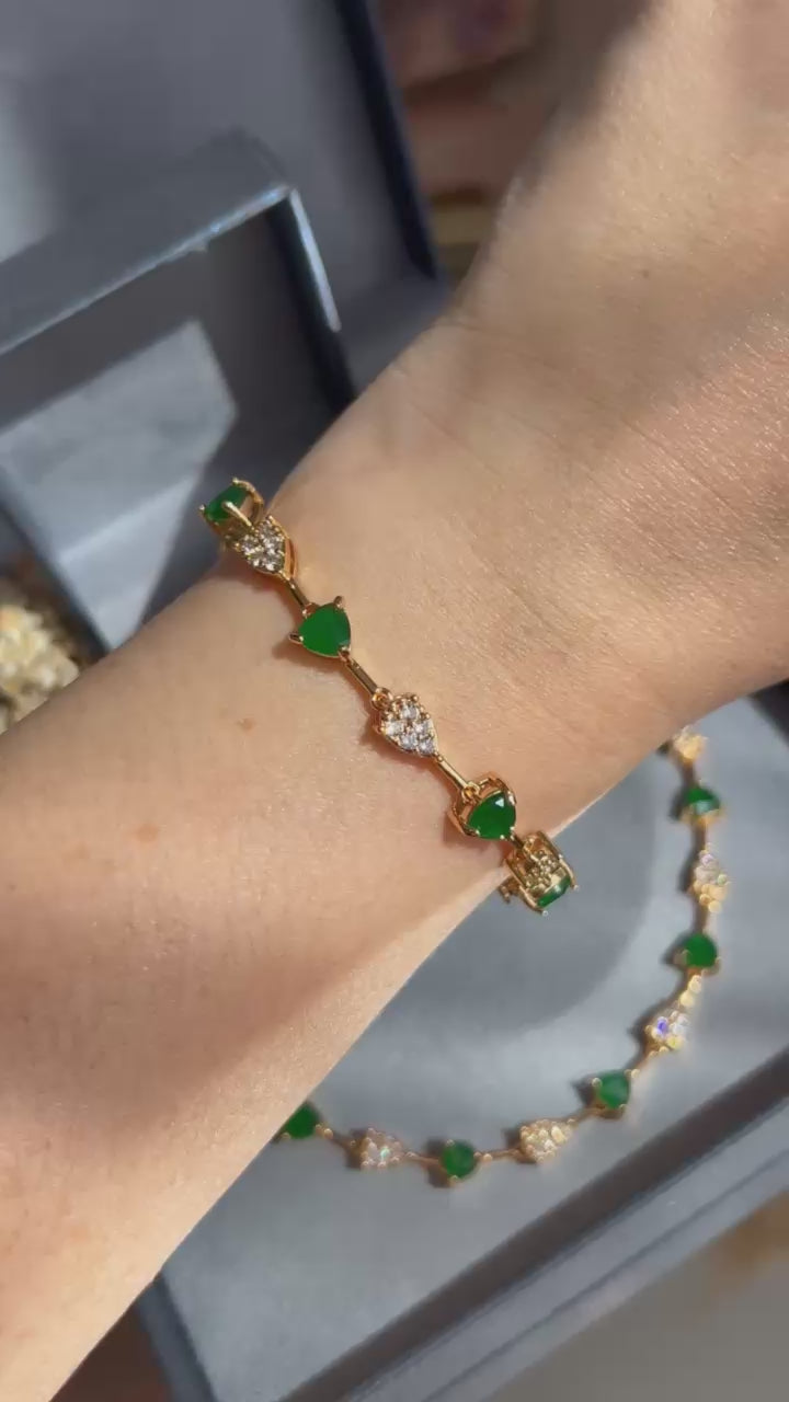 Pulseira Riviera Pedra Triangular Verde Esmeralda Dourado