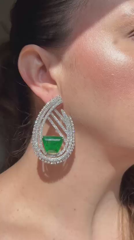 Brinco Argola Frontal Pedra Verde Esmeralda