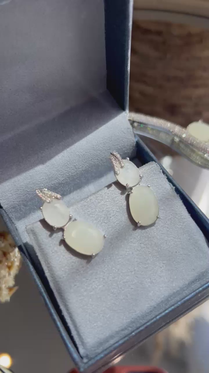 Conjunto Brinco e Colar Curvo Quartzo Branco