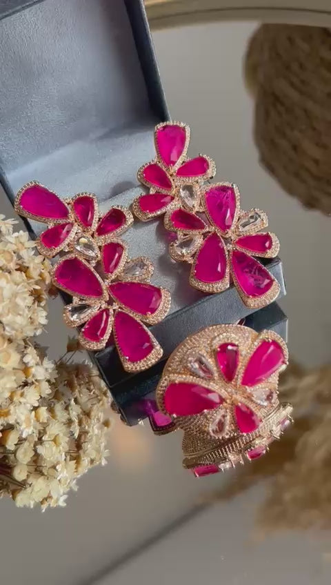 Conjunto Brinco e Anel Imperatriz Pink