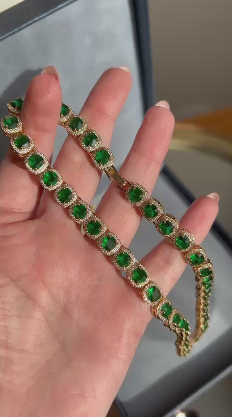 Colar Square Verde Esmeralda Dourado