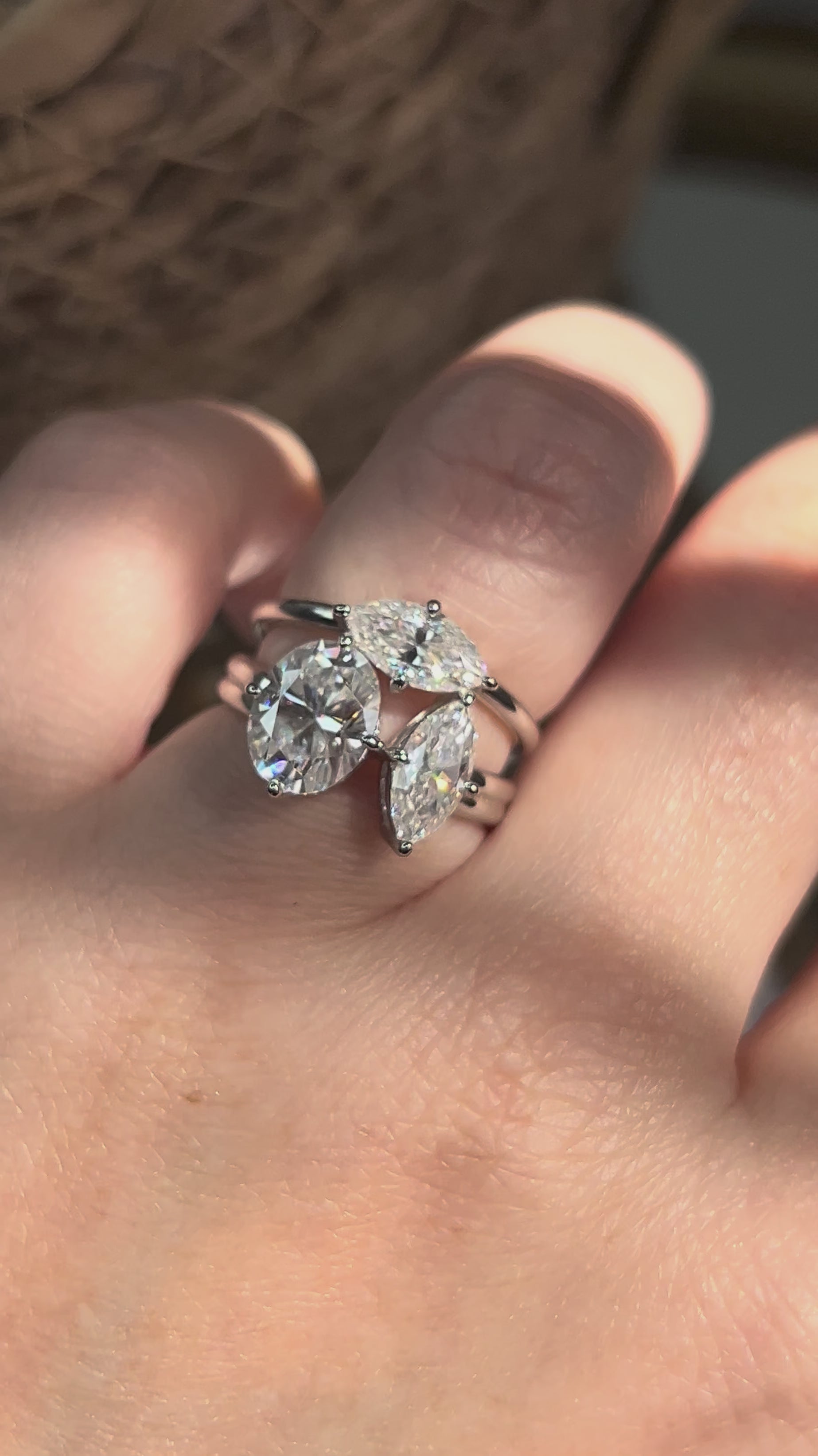 Anel 3 Pedras Moissanite