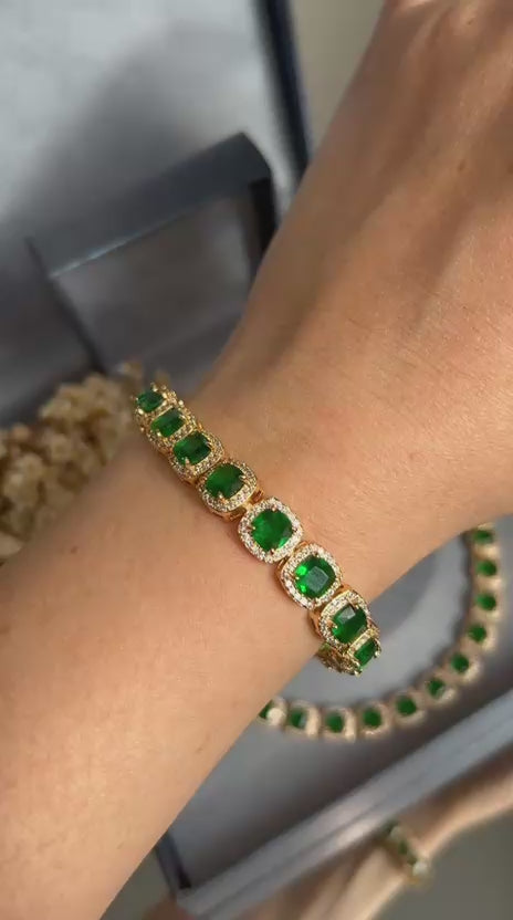 Pulseira Square Verde Esmeralda Dourado