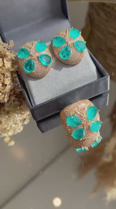 Conjunto Anel e Brinco Libélula Turmalina Azul