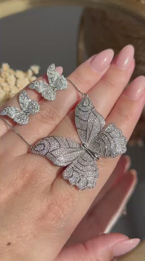 Conjunto Brinco e Colar Borboleta Cravejada